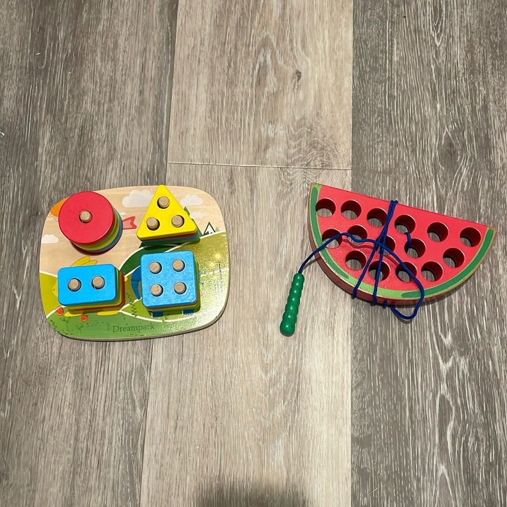 Montessori wood toy bundle - sorting puzzle, lacing toy